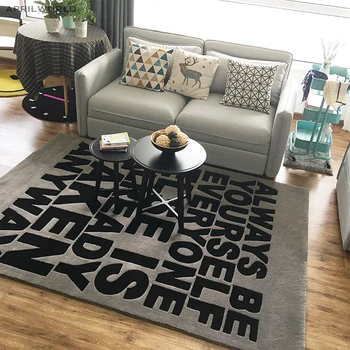 Pilkos juodos raidės kilimas Akrilo kilimų alfombras Šiuolaikinės Rankų darbo kilimai Gyvenimo kambario, Miegamasis kūrybos Žurnalinis staliukas, sofa-lova, pledai