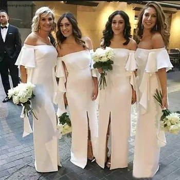 2019 Gana Balto Dramblio kaulo Bridesmaid Suknelę Vakarų Vasarą Šalies Sodas Oficialias Vestuves Svečias Tarnaitė Garbės Suknelė Plius Dydis