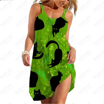 2023 Naujas Havajų Mados Trumpas Sijonas Moterų Prarasti Apvalios Kaklo Sexy Marškinėliai Vasaros Dirželis Suknelė Pav Juokinga 3D Spausdinimo Mados