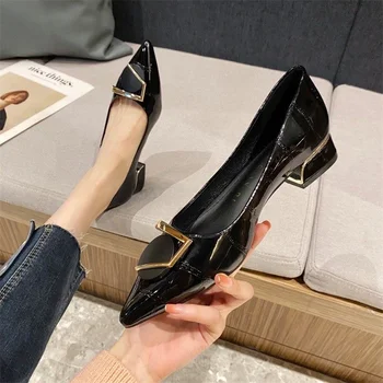 2023 Pavasarį ir Rudenį nurodė seklių burną, aukšti kulniukai, jungiamas karjeros juoda butas batai moteriški batai zapatos de mujer