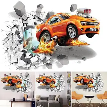 3D Animaciją Automobilių Avarijos Modelis Sienų Lipdukai Vaikų Kambario Lipdukai Langų Dekoro