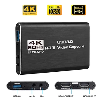 4K HDMI-suderinama Su USB 3.0 Filmavimo Kortelės Dongle 1080P 60fps HD Vaizdo įrašymas Grabber Už OBS Užfiksuoti Žaidimo Kortelės Gyventi