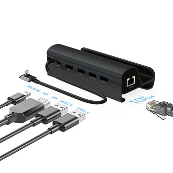 6 in 1 Bazės Hub USB HDMI suderinamus Docking Station Stovėti USB3.0 PD Įkrovimo RJ45 Port Plug and Play Garo Denio Žaidimų Konsolės
