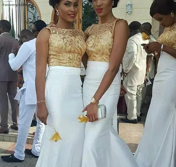 Afrikos Undinė Bridesmaid Suknelę Aukso Nėrinių Aplikacijos Sodas Šalies Oficialias Vestuves Svečias Tarnaitė Garbės Suknelė Plius Dydis