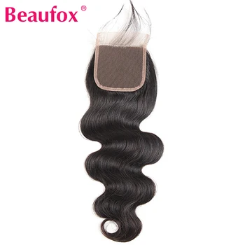 Beaufox 4x4 Nėrinių Uždarymo Brazilijos Kūno Banga Uždarymo Remy Human Hair Nėrinių Uždarymo Šveicarijos Nėrinių vidutiniškai Rudos spalvos Gali Būti Balinti