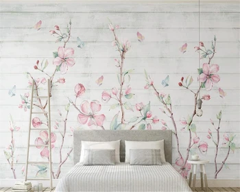 beibehang Pritaikyti tapetai, 3d mažų šviežių vertus, tapybos, akvarelės cherry blossom medienos drugelis gėlių TV fono sienos