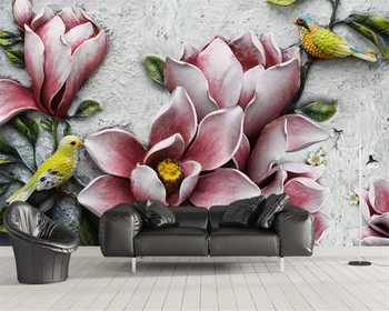 Beibehang Užsakymą tapetai, 3D reljefo magnolija paukščių sienos fone, namų dekoro kambarį, miegamąjį, tv, sofa freskomis 3d tapetai