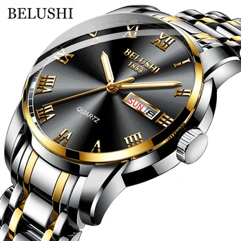 BELUSHI Top Brand Watch Vyrų Nerūdijančio Plieno, Verslo Data, Laikrodis atsparus Vandeniui Šviesos Laikrodžiai Mens Prabanga Sporto Kvarco Riešo Žiūrėti