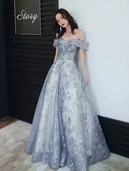 Blizga Ice Blue Bridesmaid Suknelę Valtis Kaklo Gilding Appliques China Duobute-Line Vestuvių Puotą Įžymybė Prom Chalatai Vakaras