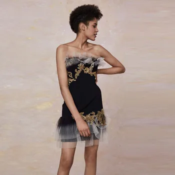 Boutique Prom Dresses Juoda Mini Šalis Suknelė Tiulio Siuvinėjimo Prom Chalatai Stebėjimo Vestuvių Užsakymą