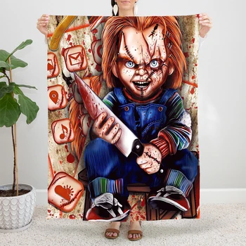 Chucky Childs Play Antklodė Siaubo Filmas Helovinas Flanelė Derliaus Kvėpuojantis Mesti Antklodę, Lova, Sofa-Visą Sezoną