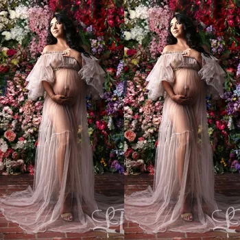 Derliaus Iliuzija Motinystės Suknelės Seksualus Pamatyti Per Fotografijos Baby Shower Fotosesiją Maxi Suknelė Nėščioms Moterims