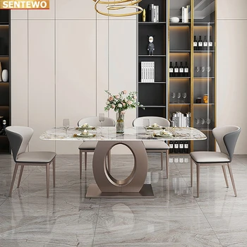 Dizaineris Prabanga virtuvė kambarys Marmuro Uolos Plokštė valgomojo stalo rinkinys 4 kėdės mesa de jantar tisch baldai, Nerūdijančio plieno, aukso bazės