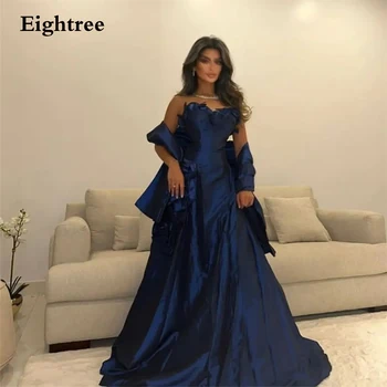 Eightree Derliaus Tamsiai Mėlyna Prom Stebėjimo Satin Ilgos Linijos, Klostyti Suknelės Vakarinę Suknelę Abendkleider Dubajus 2023