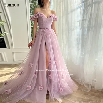 Eightree Grakštus Prom Dresses, ribojama Linijos nuo Peties Tiulio 3D Gėlės Aukšto Pusėje Ritininės Oficialią Vakaro Suknelės Chalatai De Soirée