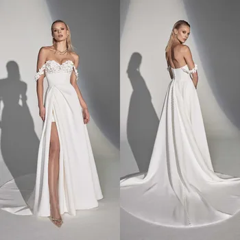 Elegantiška Linija, Vestuvių Suknelės, Brangioji Kaklo Su 3D Gėlių Nuotakos Suknelė 2023 Seksualus Aukštos Šlaunies Ritininės Vestido De Novia