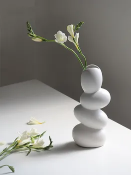 Elegantiškas Balto Kiaušinio Formos Vaza, Matinis Keraminės Dekoratyvinės Lentelės Meno Vaza Gėlėms Kūrybos Namų Biuro Kambarį Virtuvės Dekoras