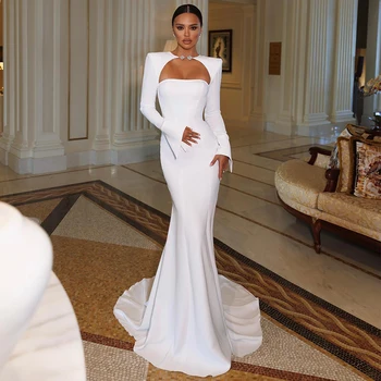 Elegantiškas Vestuvių Suknelė Moterims Balta, Cut-out O Kaklo Backless Undinė Vestuvių Suknelė ilgomis Rankovėmis Trimitas Seksualus Chalatas de Mariée 2023