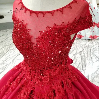 Gotikos Satino Raudona Vestuvinė Suknelė 3D Gėlių Nėriniais, Karoliukais Abiti Da Sposa Bžūp Rankovėmis Boho Nuotakos Suknelės 2019 Lankas Vestuvių Suknelės Boda