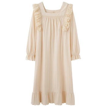 grynos medvilnės nightgowns apatinis trikotažas sleepwear naktiniai drabužiai moterims, pavasarį, rudenį, nėriniai princesė dress sleepshirts didelis metrų peignoir femme