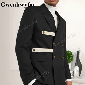 Gwenhwyfar 2023 Stilingas Juodos Spalvos Kostiumai Su Baltu Dirželiu Mens Nustatyti Slim Fit Geriausią Vyro Jaunikis Vestuvių Smokingas Pritaikyta Švarkas Kelnės