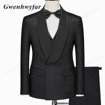 Gwenhwyfar Elegantiškas Gėlių Modelius Groomsmen Vestuves Tuxedos 2022 Geros Kokybės Geriausią Vyro Oficialaus Prom Kostiumai 3 Gabalus Rinkiniai