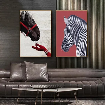 Hd Fotografijos Gyvūnų Tema Plakatas Gražus Arklys Zebra Raudona Sudėtis Namo Drobės, Vandeniui Rašalo Spausdinimo Sienos Freskos