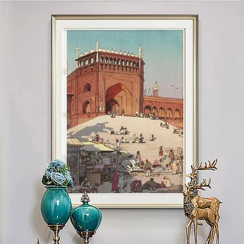 Hiroshi Yoshida Spausdinti Meno Plakatas Džemi Masjid Delis Iš Indijos Ir Pietryčių Azijos Serijos Drobės Tapybos Dekoro Sienos Nuotrauka