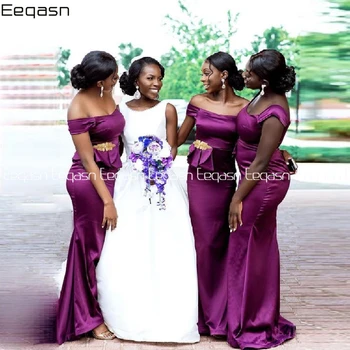  Ilgai Bridesmaid Dresses nuo Peties Violetinė Undinė Grindų Ilgis Vestuvės Dress vestidos Moterų Prom Oficialų Suknelė