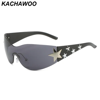 Kachawoo mados taškus akiniai nuo saulės, didelis rėmas moterų penkių žvaigždučių vienas gabalas objektyvas derliaus saulės akiniai vyrams, aksesuarai, juoda ruda
