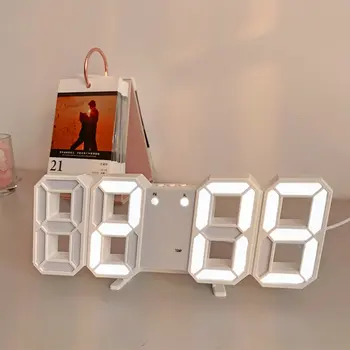 Karšto Šiuolaikinės 3D Skaitmeninio Sieninis Laikrodis LED USB Elektroninių Sieniniai Laikrodžiai, Šviesos Signalo Data Temperatūros Stalo Laikrodis, Darbalaukio Namų Dekoro