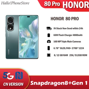 NAUJAS Garbę 80 Pro 5G Snapdragon 8+ Gen 1 160MP Ultra-aišku, Pagrindinis Fotoaparatas AI Vlog Vaizdo Master Mobiliojo Telefono NFC 66W Išmanųjį telefoną