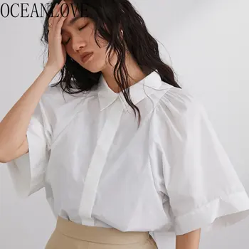 OCEANLOVE Moterų Marškiniai Juostelės Japonija Stilius Derliaus Office Lady Prarasti Atsitiktinis Vasaros Palaidinės Vieną Krūtinėmis Blusas Feminina