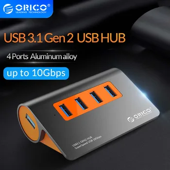 ORICO USB3.1 Gen2 HUB Aliuminio USB HUB PC Splitter 10Gbps Super Greitis Su 12V Maitinimo Adapteris, skirtas Samsung Galaxy S9/S8/Pastaba