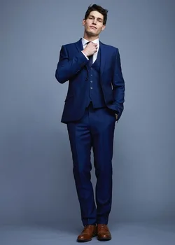 Pagal užsakymą Pagaminti Tamsiai Mėlyna Mens Kostiumai, Vestuvių Tuxedos Oficialių Verslo Vyrų Kostiumas Terno Masculino Švarkas 3Pieces (Striukė+Ziajać+Liemene)