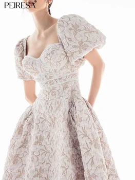PEIRESA Elegantiškas Reljefinis Dizainas, Gėlių Sluoksniuotos Rankovėmis Suknelė Moterims Aikštėje Apykaklės Backless Su Bow 