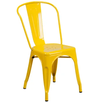Perry Komercinės Klasės Geltonas Metalas-Tvartinė Ant Kitos Kėdės Valgomasis Kėdė Moderni Valgomojo Stalo Restoranas Kėdė