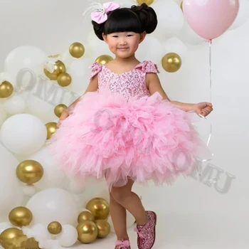 PUIKUS Rožinė Princesė, Uždusęs Gimtadienio Gėlių mergaičių Suknelės Couture Vestuves Kostiumai Pirmą Comunion Fotografija