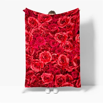 Raudona Rožė Modelis Vilnos Antklodė Pūkuotas Minkštas Šiltas Flanelė Mesti Pledai Lova, Sofa-Fuzzy Pliušinis Padengti Lovatiesė Karalius ir Karalienė Dydis