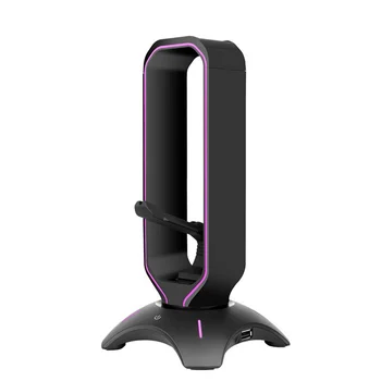 RGB Ausines Stand Over-Ear Ausinės Laikiklis Darbastalio Ekrano Lentyna su 2 USB jungtimis, Žaidimų PC Priedai Stalas(Pink)