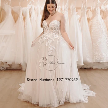 Stebėjimo Gorgerous Brangioji Dramblio Kaulo Vestuvių Suknelės Moterims 2023 Naujas Vasaros Aplikacijos Elegantiškas Nėrinių Teismas Traukinio Vestuvinės Suknelės