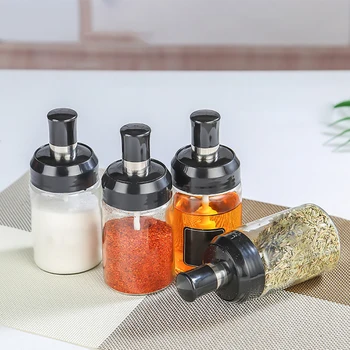 Stiklo Spice Box Šaukšteliu ir Dangteliu Integruota Prieskonių Indelį Kartu Prieskonių Indelį Virtuvės Reikmenys Namuose Salt Shaker Aliejaus Butelis