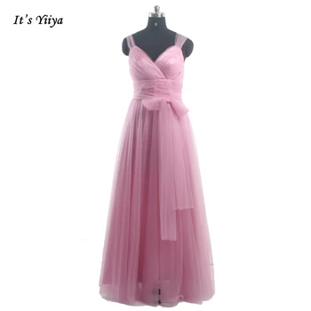 Tai Yiiya Vakaro Suknelės Paprasta Tamsiai Rožinės spalvos Tiulio Rankovių V-Kaklo Plius dydis Grindų Ilgis-line Klostyti Moterys Šalis DressC532