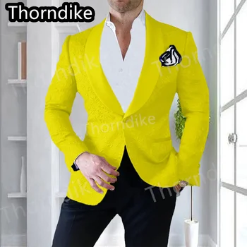 Thorndike Geltona Slim Fit Mens Kostiumai Du Vienetai, Vienas Mygtukas Vestuvių Striukė Ir Kelnės Užsakymą Prom Tuxedos ( Peteliškė )