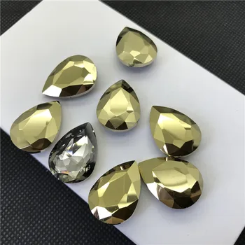 TopStone Aukso Hematitas Spalvos Stiklo Kristalų Pointback Išgalvotas Akmenys Turtingą Formų Lašelis Navette Rivoil