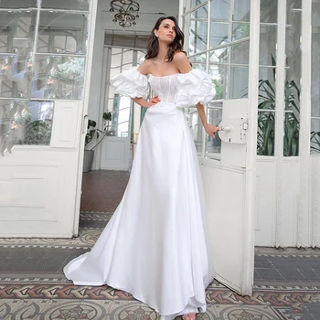 UZN Elegantiškas A-Line Wedding Dresses Stebėjimo Nėrinių Satino Princesė Vestuvinės Suknelės Boho Paplūdimio Vakarą Vestuvių Kamuolys Chalatai Pasirinktinis Dydis