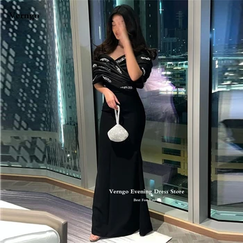 Verngo Juoda Undinė Satino Vakaro Suknelės nuo Peties Rankoves Saudo arabų Moterų Prom Chalatai Oficialų Šalis Suknelė 2023