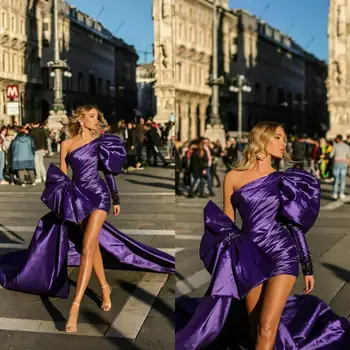 Violetinė 2020 Prom Dresses, Su Nuimamu Traukinys Seniai Vienos Pečių Vakare Chalatai Glitz Inscenizacija Suknelės Mergaitėms Kokteilių Suknelė