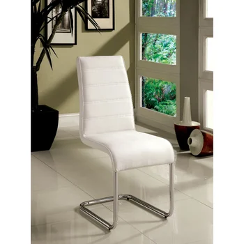 Šiuolaikinis Baltas Kamšalu Leatherette 2vnt Pusėje Kėdės Rinkinys, 2 Kėdės, Virtuvės, Valgomojo Metalas Chrome Kojos Baltos