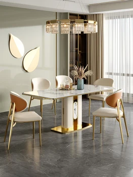 Šviesos prabanga roko valdybos valgomasis stalas stačiakampio formos namų valgomojo stalas, valgomojo stalas, kėdės derinys